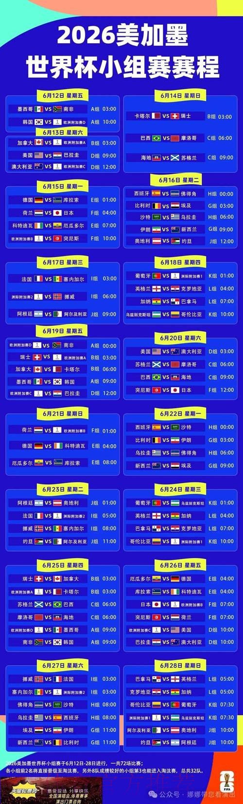 2026世界杯完整赛程高清版比赛时间表直播平台
